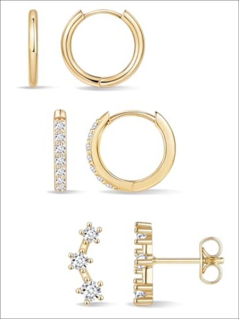 Sterling Silver Huggie Hoop Earrings Set 14K Gold Plated Hypoallergenic
